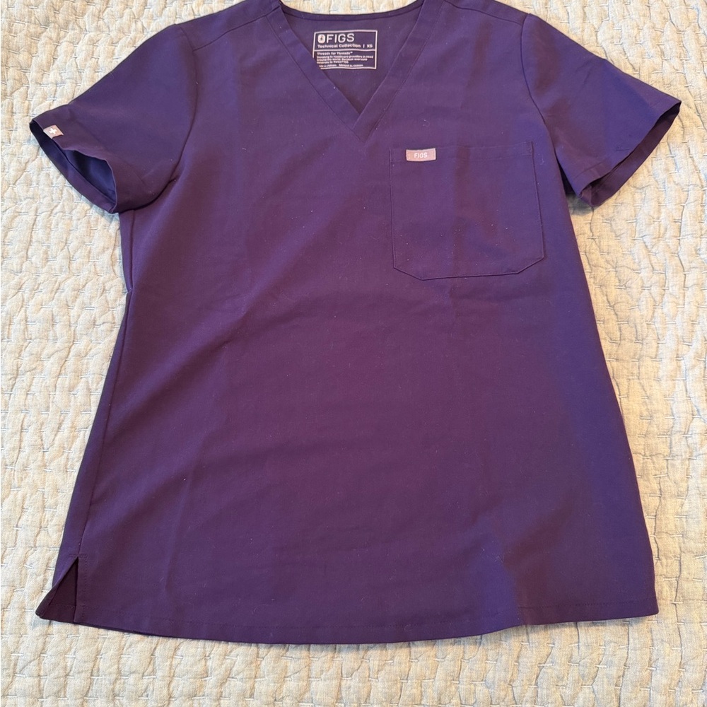 Figs Purple V-neck Scrub Top and Livingston pants